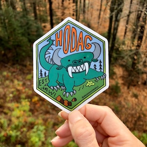 Handgeschreven Hodag-sticker, Wisconsin-sticker, mythologische critter-sticker, handgetekende sticker, Wisconsin-kunst, spookachtige kunst
