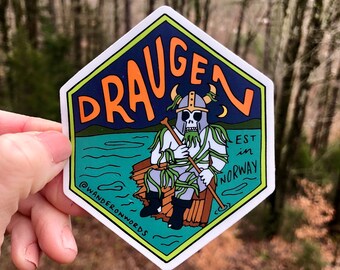 Hand-Lettered Draugen Sticker, Draugen Art Sticker, Mythological Critter Sticker, Hand-Drawn Sticker, Cryptid Art, Norwegian Myths