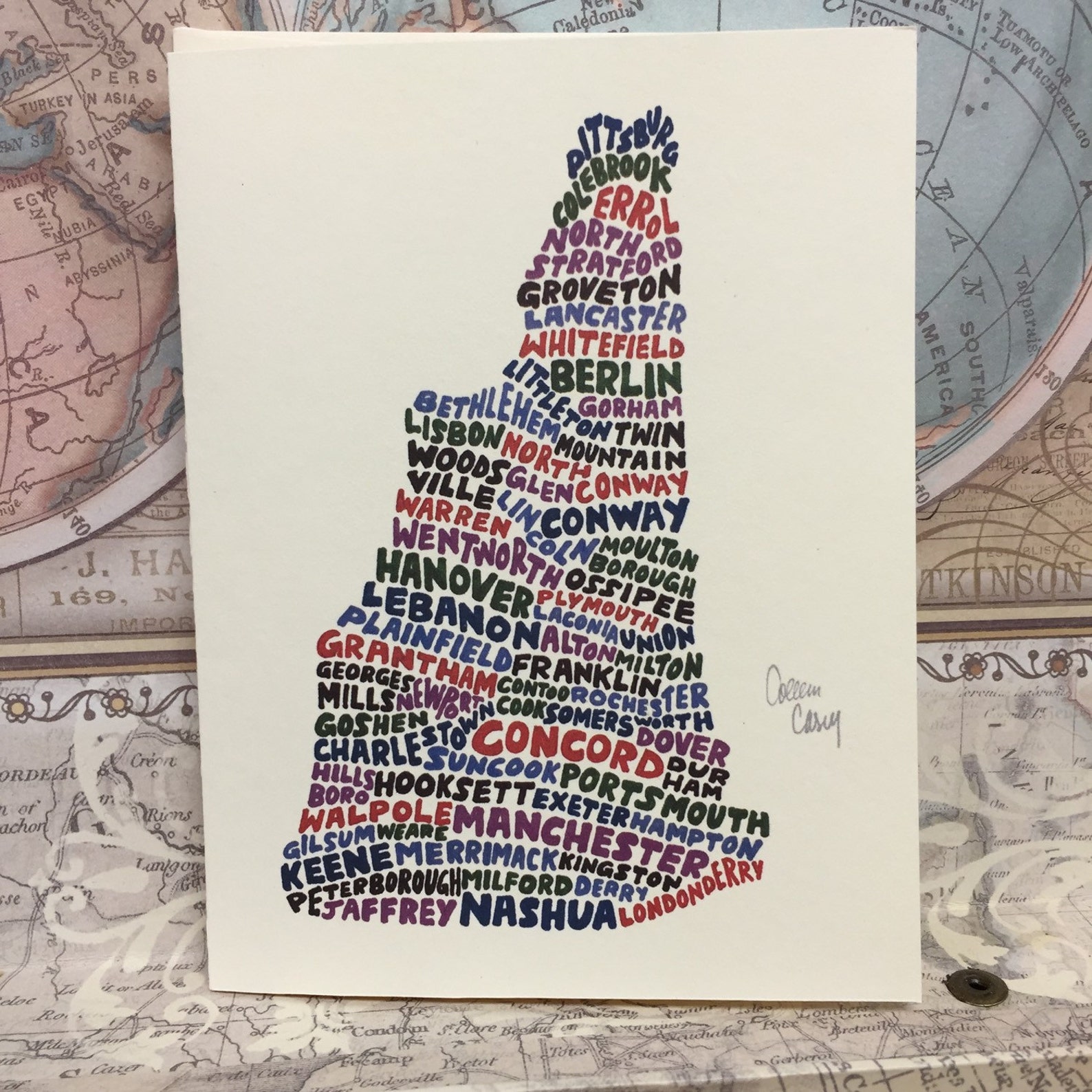 Handlettered New Hampshire Card New Hampshire Shape Card Etsy