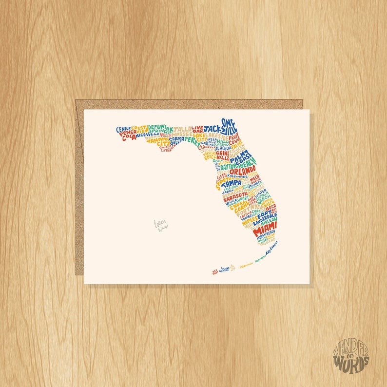 Handlettered Florida Card Florida Gift Florida Shape Etsy