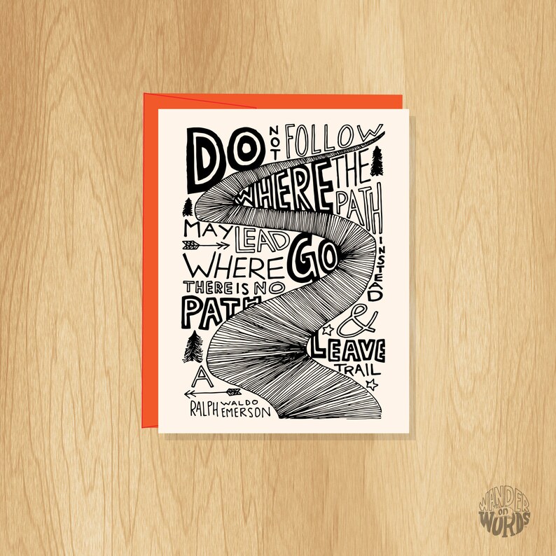 Inspirational Card Emerson Quote Card Nature Card Encouragement Card Grad Card Motivational Card Hand-Lettered Leave a Trail Card