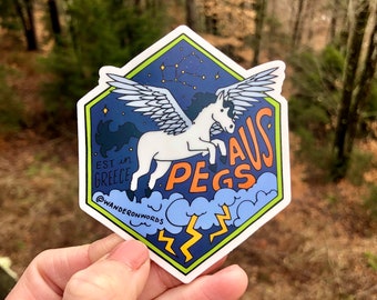 Hand-Lettered Pegasus Sticker, Pegasus Art Sticker, Mythological Critter Sticker, Hand-Drawn Sticker, Greek Cryptid Art, Mythical Creature