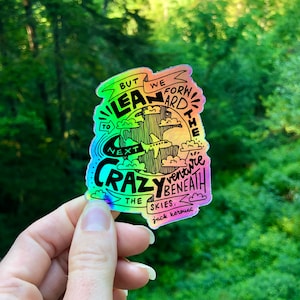 Hand-letterige lean forward sticker, inspirerende holografische sticker, inspirerende sticker, beletterde sticker, Jack Kerouac sticker