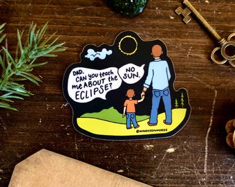 Pegatina divertida con juego de palabras escrita a mano sin sol, ilustración de eclipse
