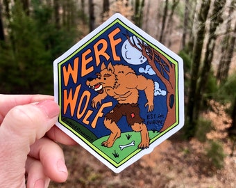 Hand-Lettered Werewolf Sticker, Werewolf Art Sticker, Mythological Critter Sticker, Hand-Drawn Sticker, Cryptid Art, Werewolf Art