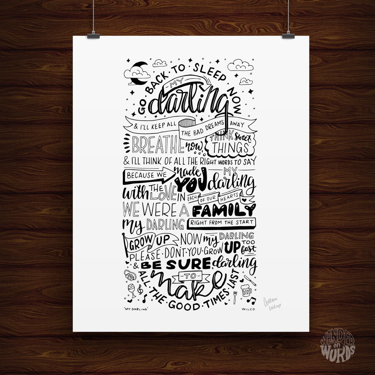 Hand Lettered My Darling Print Wilco Lyrics Print Wilco Art Etsy