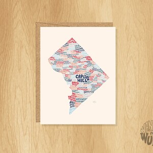 Hand-Lettered Washington DC Card, Washington DC Design, District of Colombia Card, Washington DC Map Art, District of Columbia Illustration