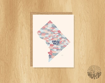 Carte de Washington DC, conception de Washington DC, carte du district de Colombie, art de la carte de Washington DC, illustration du district de Columbia