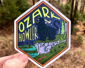 Hand-Lettered Ozark Howler Sticker, Ozark Howler Art Sticker, Mythological Critter Sticker, Hand-Drawn Sticker, Arkansas Cryptid Art