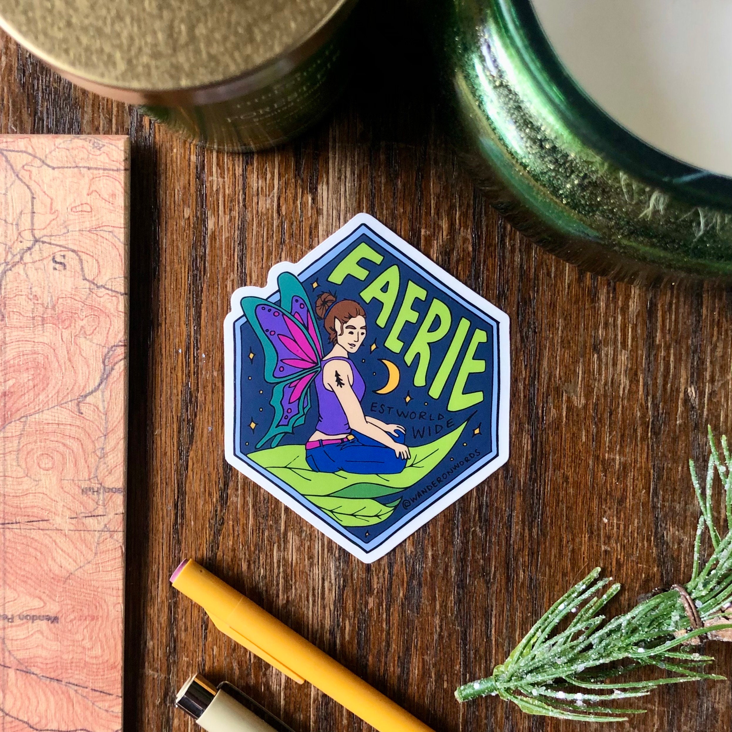 Hand-lettered Faerie Sticker, Faerie Art Sticker, Mythological Critter ...