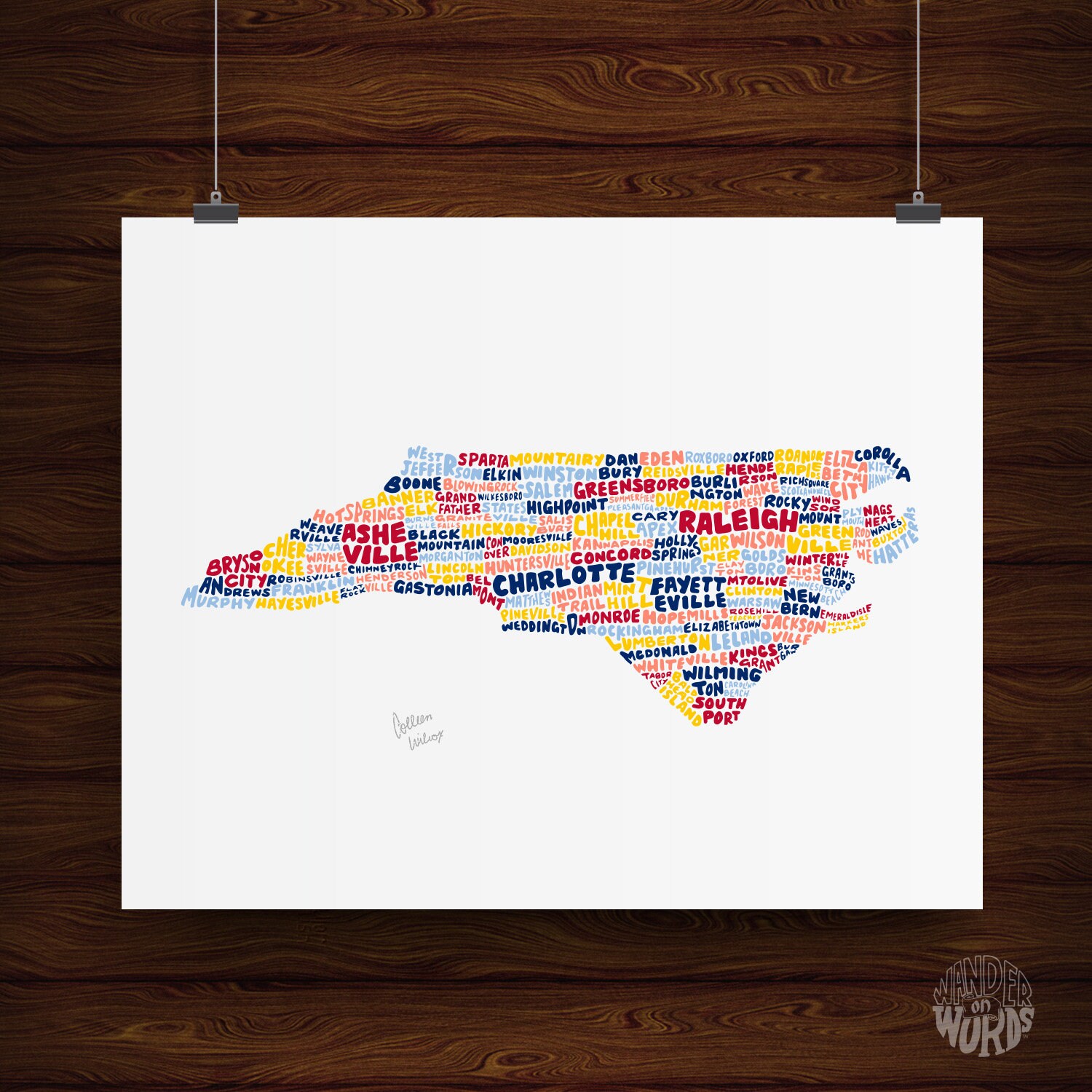 Hand-Lettered North Carolina Print, North Carolina Artwork, North Carolina Gift, North Carolina Design, North Carolina State Shape Print