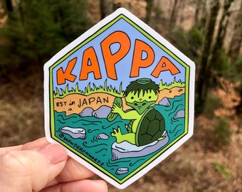 Hand-Lettered Kappa Sticker, Kappa Art Sticker, Mythological Critter Sticker, Hand-Drawn Sticker, Cryptid Art, Japanese Cryptid Art