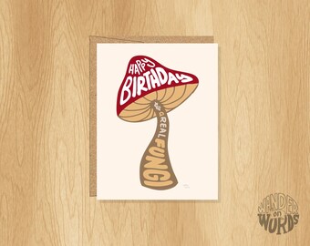 Hand-Lettered Birthday Fungi Card, Birthday Card, Mushroom Birthday Card, Unique Birthday Card, Fun Birthday Card for Man, Fungi Card