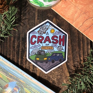 Adesivo Crash Of Rhinos, Adesivo Nome collettivo animale, Adesivo Rinoceronte, Adesivo disegnato a mano, Adesivo Arte Rinoceronte, Illustrazione Rinoceronte