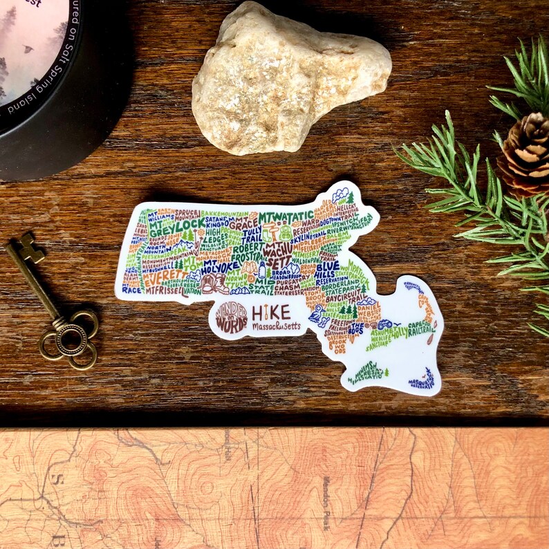 Hand-lettered Hike Massachusetts Sticker, Mountains of Massachusetts ...