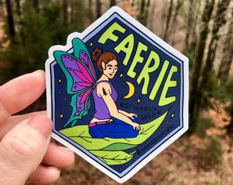 Hand-Lettered Faerie Sticker, Faerie Art Sticker, Mythological Critter Sticker, Hand-Drawn Sticker, Cryptid Art, Fairy Art, Fairy Sticker