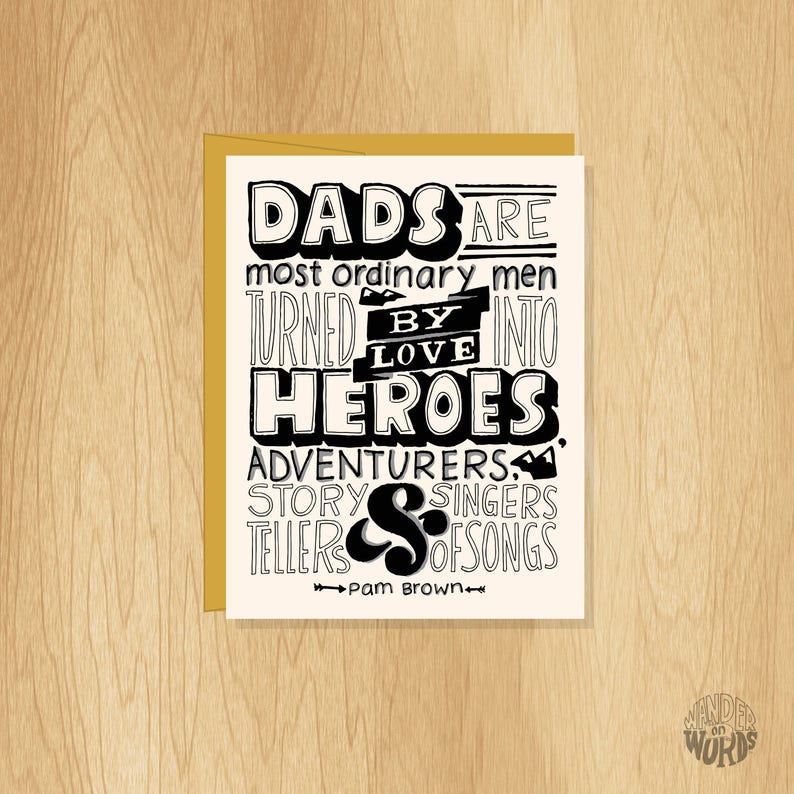 Hand-Lettered Dads are Heroes Card, Father's Day Card, Dad Card, Card for Dad, Card for Father, Father Quote Card image 1