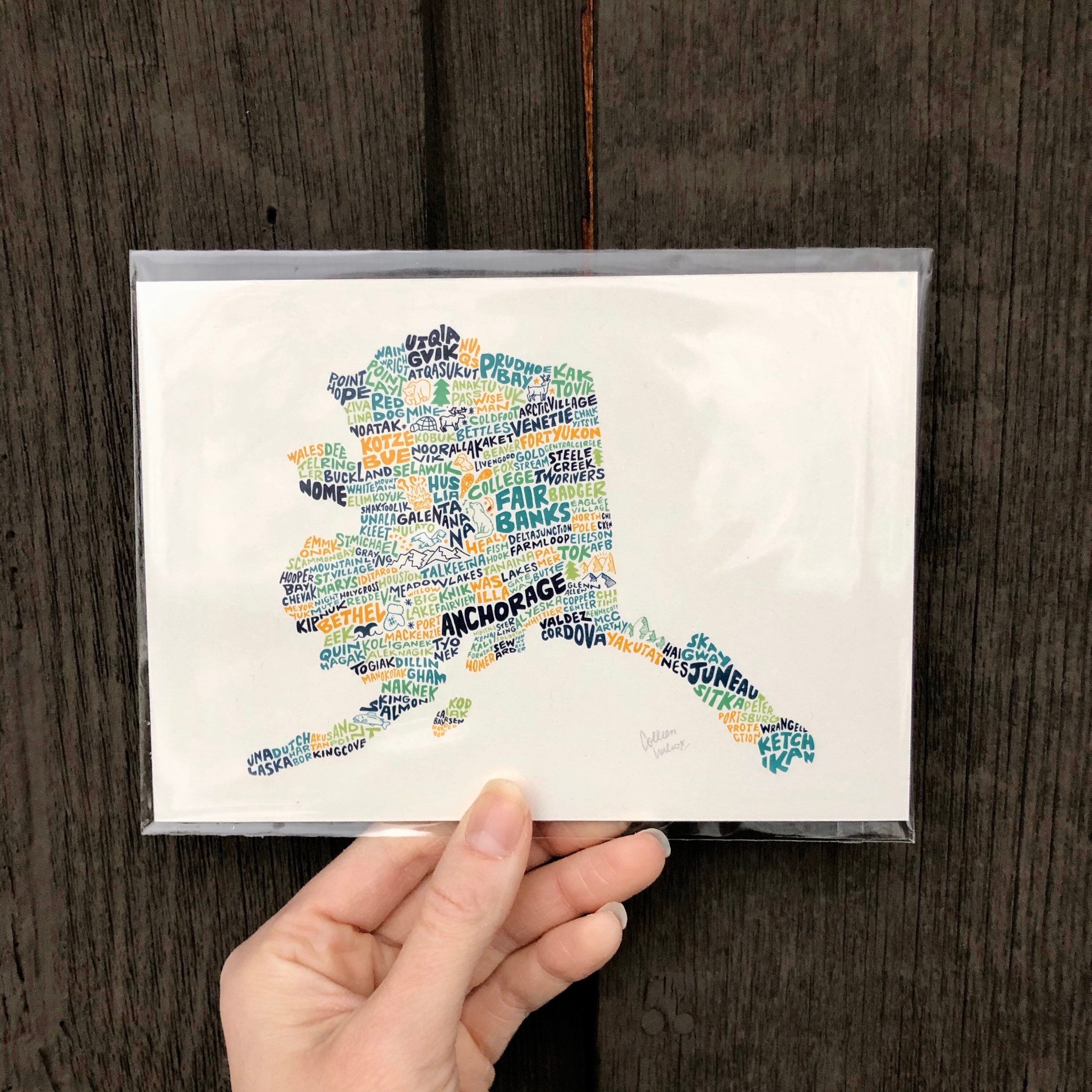 Hand-lettered Alaska State Print, Alaska Shape, Alaska Illustration ...