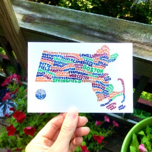 Hand-Lettered Towns of Massachusetts Postcard, Massachusetts Towns Postcard, Massachusetts Postcard, Massachusetts Lover Postcard