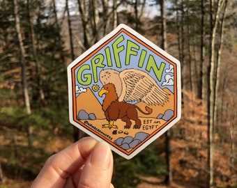 Hand-Lettered Griffin Sticker, Griffin Art Sticker, Mythological Critter Sticker, Hand-Drawn Sticker, Cryptid Art, Mythical Creature Art