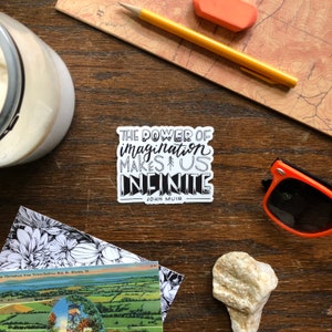 Hand-Lettered Power of Imagination Sticker, John Muir Sticker, Inspirerende Sticker, Beletterde Sticker, Sticker voor Kinderen