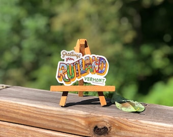 Pegatinas con saludos de Rutland escritas a mano, pegatinas de Vermont, pegatinas de Rutland, Vermont, pegatinas dibujadas a mano, pegatinas artísticas de Vermont