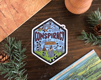 Pegatina de la conspiración de los lémures, pegatina de sustantivo colectivo animal, pegatina de lémur, pegatina dibujada a mano, pegatina de arte de lémur, ilustración de lémur