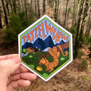 Handbeschrifteter Tatzelwurm Aufkleber, Kunstaufkleber Tatzelwurm, Mythologischer Aufkleber, Handgezeichneter Aufkleber, Cryptid Art, Schweiz Cryptid