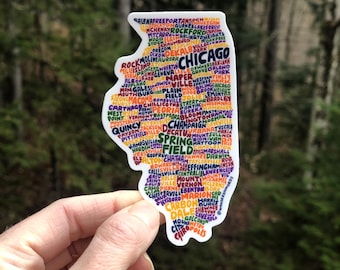 Pegatina de Illinois escrita a mano, pegatina del mapa de Illinois, pegatina con forma de Illinois, arte de Illinois, mapa de Illinois, ilustración de Illinois