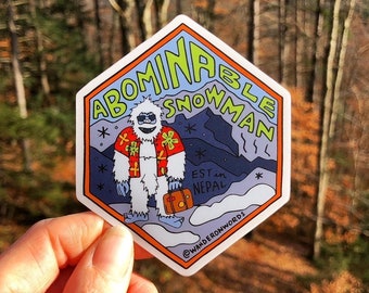 Hand-Lettered Abominable Snowman Sticker, Yeti Art Sticker, Mythological Critter Sticker, Hand-Drawn Sticker, Cryptid Art