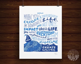 Hand-Lettered Ripples Print, Encouragement Print, Nautical Art, Positivity Print, Hand-Lettered Art Print, Ocean Art Print