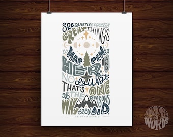 Impresión "Esperando en silencio que sucedan grandes cosas", arte inspirador con letras para ella, ilustración inspiradora