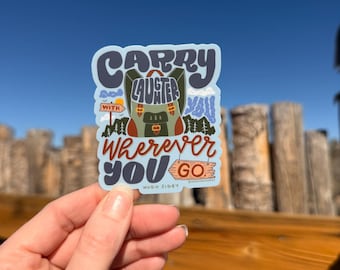 Pegatina "Lleva la risa contigo", arte escrito a mano, cita inspiradora, regalo para viajeros