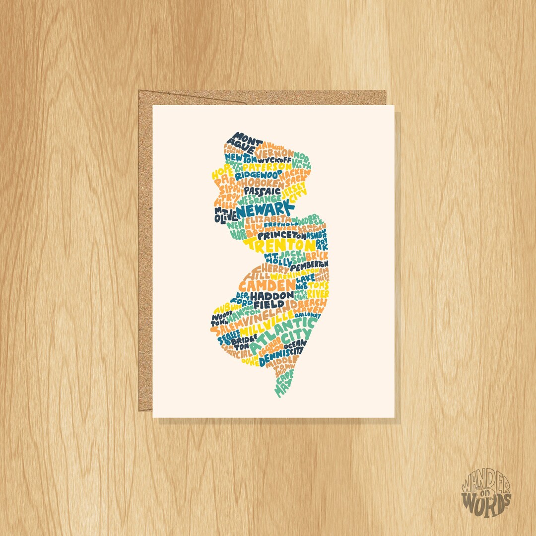 Hand-lettered New Jersey State Blank Card, New Jersey Cities Card, New ...