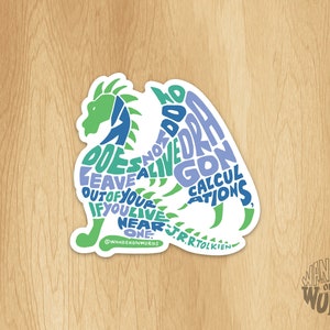 Adesivo de dragão com letras à mão, arte do dragão, adesivo de Tolkien, adesivo de Hobbit, adesivo motivacional, adesivo com letras à mão