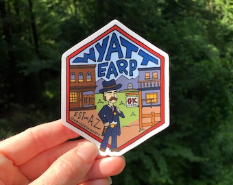 Pegatina de Wyatt Earp con letras a mano, pegatina de Arizona, pegatina de cuento popular, pegatina de folclore, pegatina dibujada a mano, pegatina de figura popular