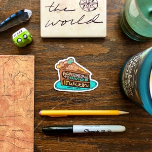 Pegatina inspiradora con texto escrito a mano "Slice of Joy", pegatina de pastel de chocolate, pegatina de Mark Twain, pegatina de felicidad, pegatina escrita a mano