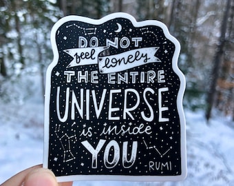 Pegatina Universo dentro de ti escrita a mano, pegatina inspiradora, pegatina de Rumi, pegatina del universo, pegatina motivacional, pegatina con letras