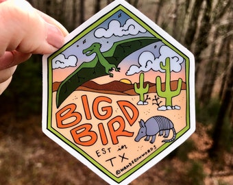 Hand-Lettered Big Bird of Texas Sticker, Big Bird Art Sticker, Mythological Critter Sticker, Hand-Drawn Sticker, Cryptid Art, Texas Cryptid