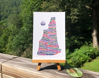 Hand-Lettered Towns of New Hampshire Postcard, New Hampshire Postcard, New Hampshire Art, New Hampshire Gift, New Hampshire Map Art