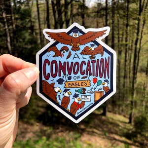 Adesivo Convocazione delle Aquile, Adesivo Nome Collettivo Animale, Adesivo Aquila, Adesivo Uccello Disegnato a Mano, Illustrazione Aquila, Regalo di Laurea