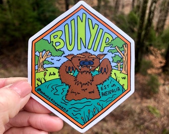 Hand-Lettered Bunyip Sticker, Bunyip Art Sticker, Mythological Critter Sticker, Hand-Drawn Sticker, Cryptid Art, Australian Cryptid Art