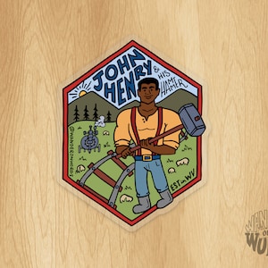 Hand-Lettered John Henry Sticker, West Virginia Sticker, Railroad Sticker, Folklore Sticker, Hand-Drawn Sticker, Folk Figure Sticker