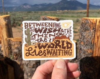 Pegatina con texto "Wish and the Thing" escrita a mano, pegatina del Oeste, pegatina de Cormac McCarthy, pegatina del Suroeste, pegatina motivacional