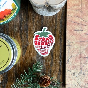 Pegatina de fresa escrita a mano, pegatina de fruta, pegatina de bayas, pegatina feliz, pegatina escrita a mano, regalo para los amantes de las fresas