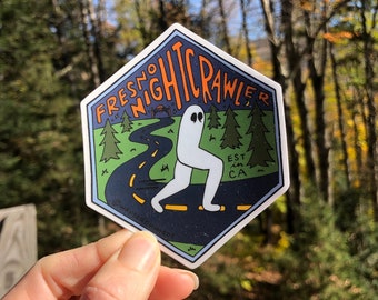 Hand-Lettered Fresno Nightcrawler Sticker, Nightcrawler Art Sticker, Mythological Critter Sticker, Hand-Drawn Sticker, Cryptid Art