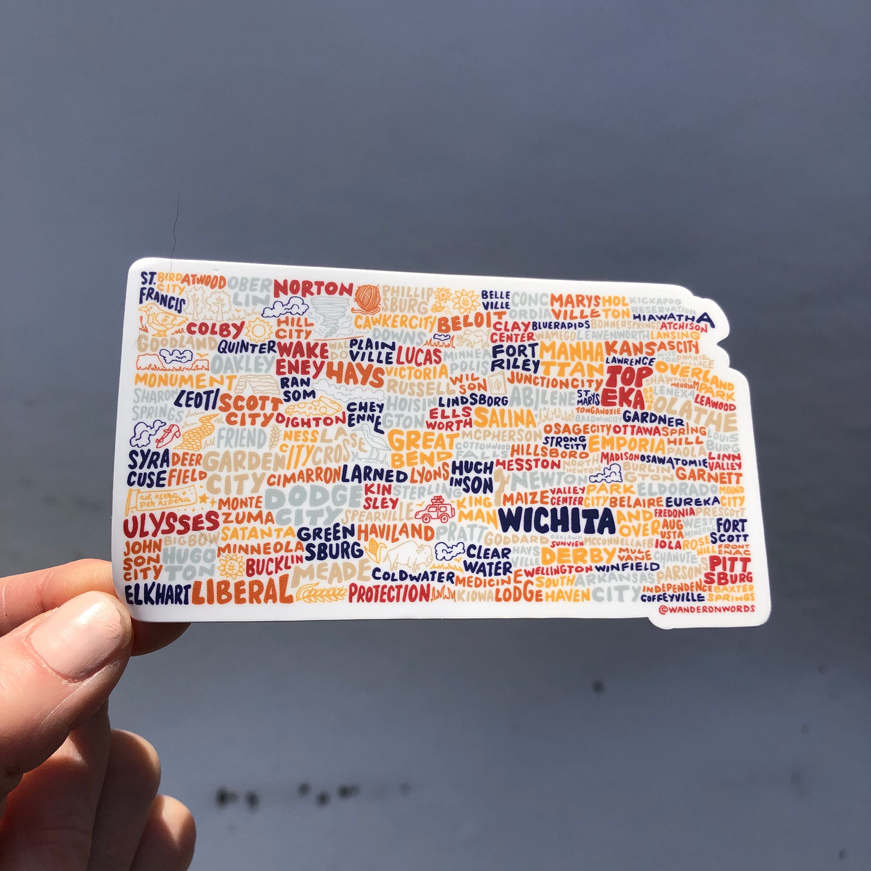 Kansas Weather Sticker Hand-lettered Kansas Sticker, Kansas Map Sticker, Kansas Shape Sticker ...