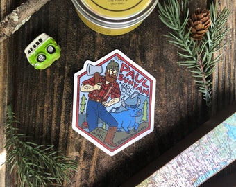 Hand-Lettered Paul Bunyan Sticker, Maine Sticker, Folklore Sticker, Hand-Drawn Sticker, Paul Bunyan Art Sticker, Paul Bunyan Illustration