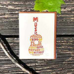 Hand-Lettered Music Lover Card, Guitar Shape Card, Confucius Quote Card, Musician Card, Music Card immagine 3