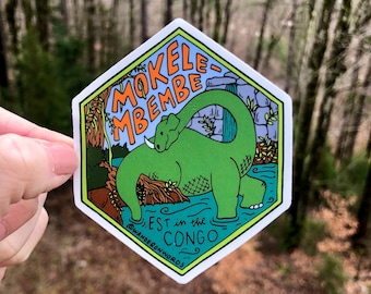 Hand-Lettered Mokele Mbembe Sticker, Mokele Mbembe Art Sticker, Mythological Critter Sticker, Hand-Drawn Sticker, Congo Cryptid Art